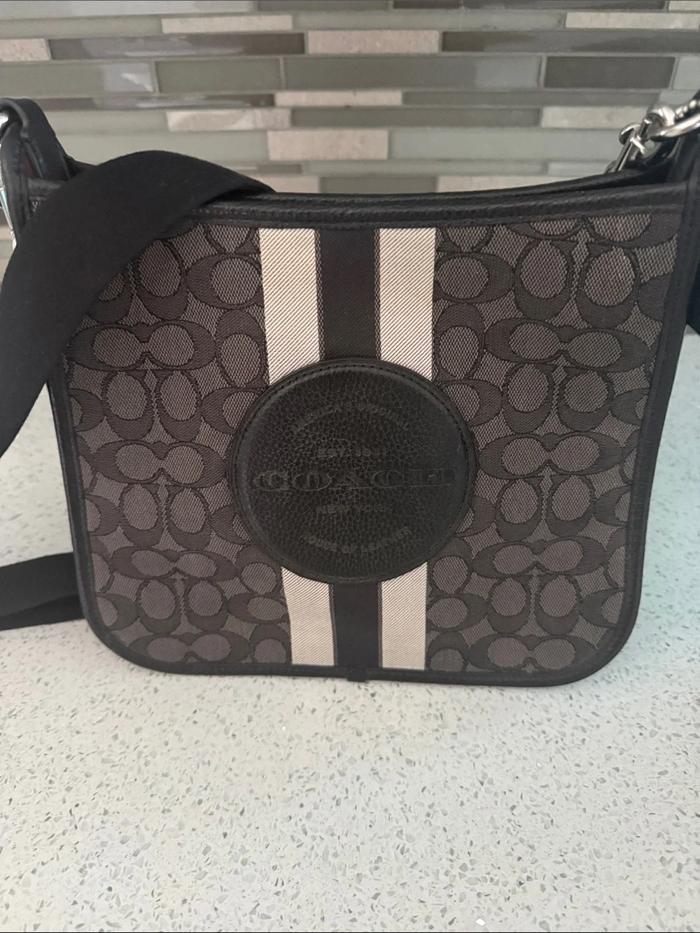 Coach Signature Crossbody in Black and Ivory Stripe